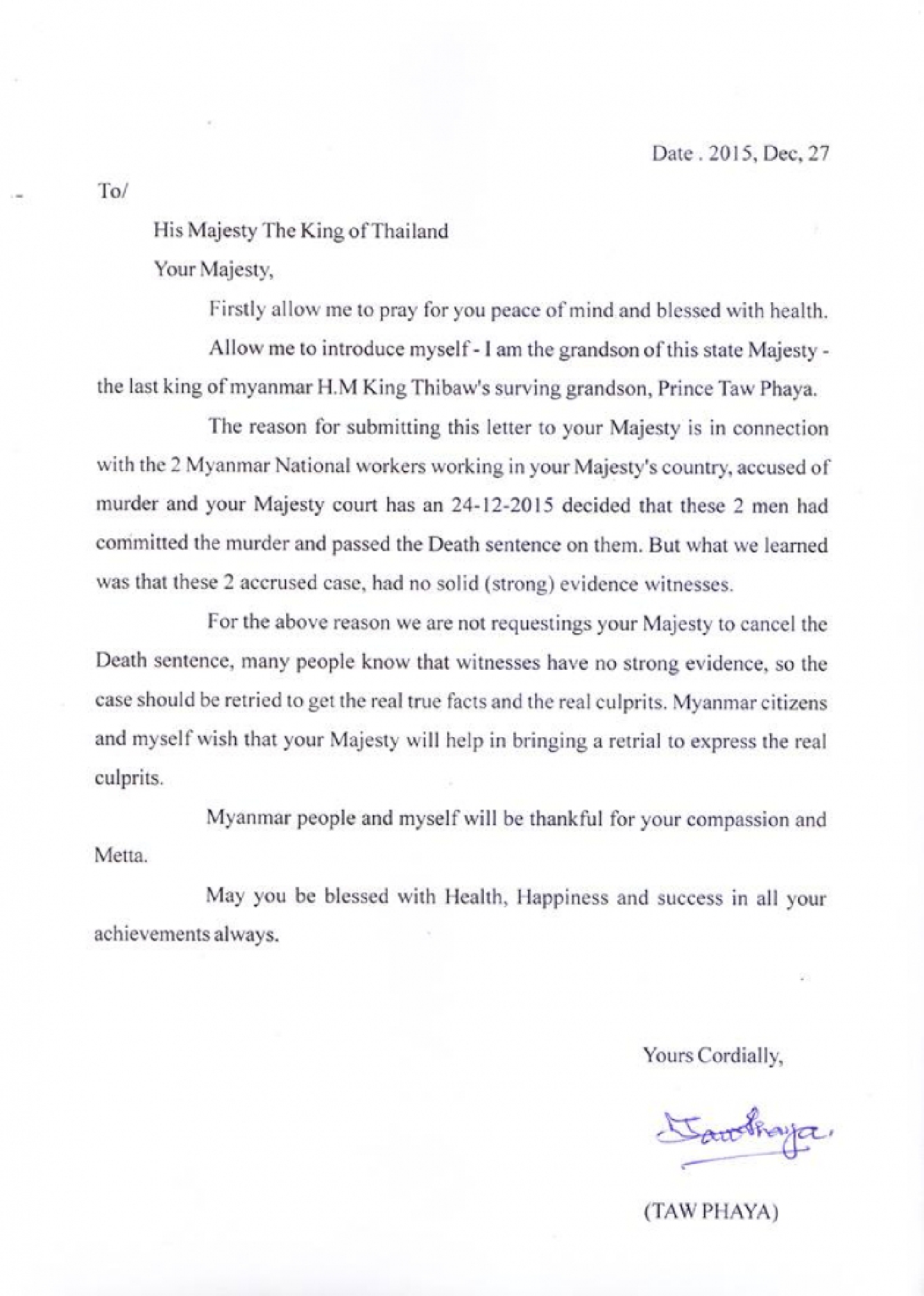 Myanmar king’s grandson seeks Thai king’s help on Koh Tao case Myanmar king’s grandson seeks Thai king’s help on Koh Tao case