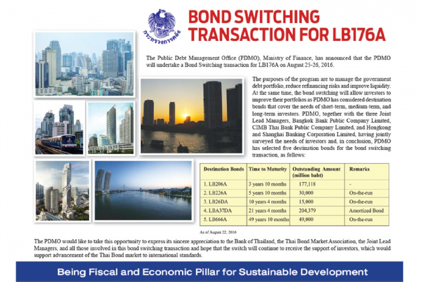 BOND SWITCHING TRANSACTION FOR LB176A BOND SWITCHING TRANSACTION FOR LB176A