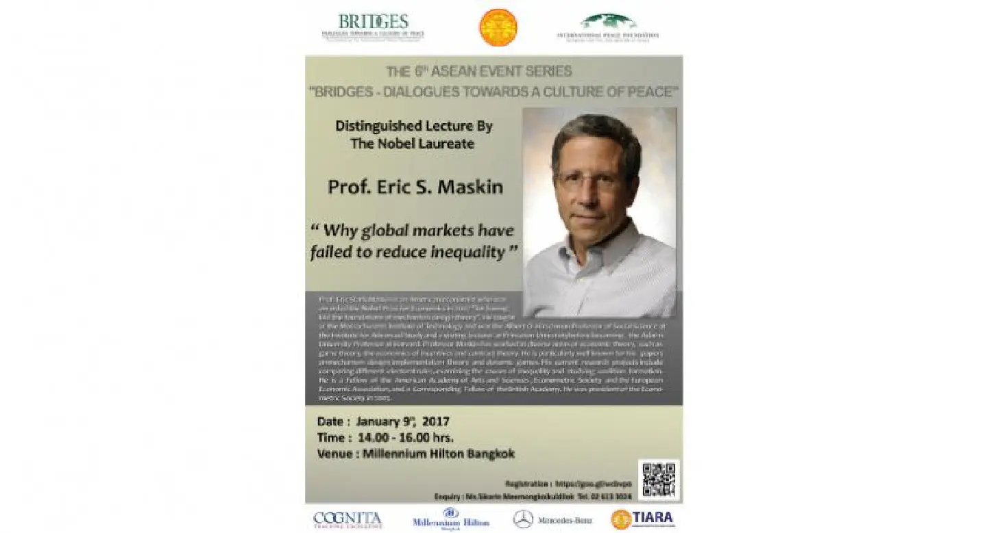 Nobel laureate on economics Maskin to give lecture in Bangkok Monday Nobel laureate on economics Maskin to give lecture in Bangkok Monday