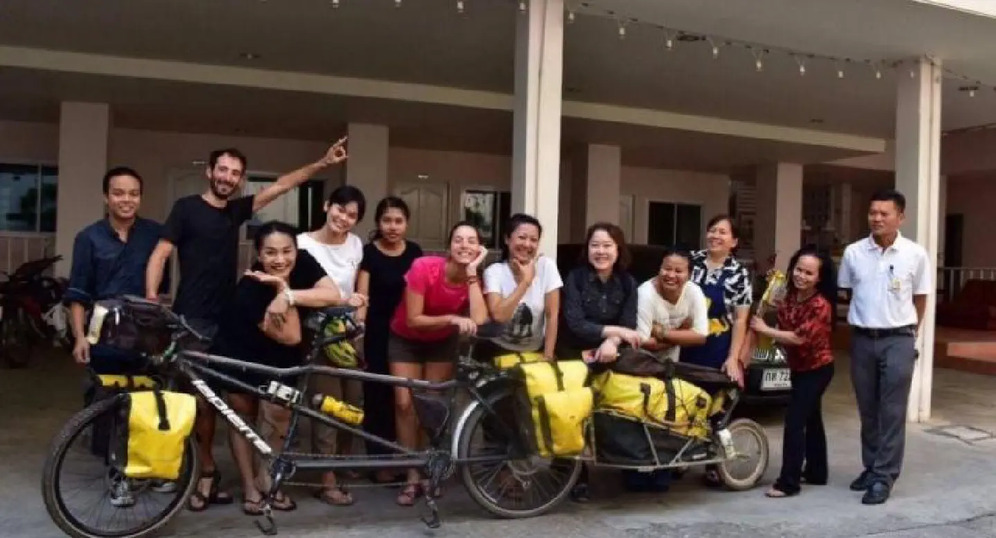 French couple cycle into Kingdom and saviour Thai massage course French couple cycle into Kingdom and saviour Thai massage course