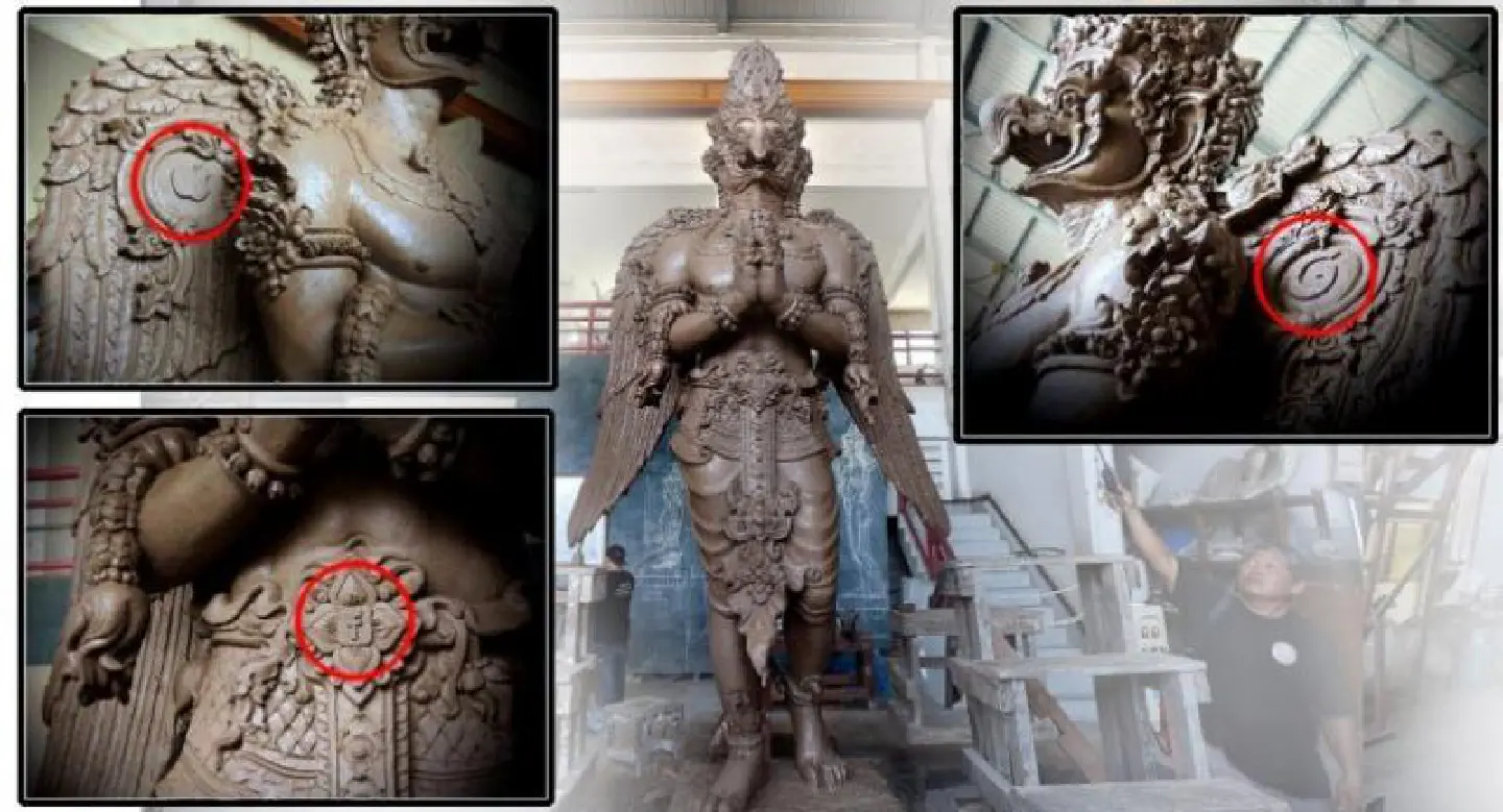 Sculptor backs away from Facebook and other logos on Royal Garuda