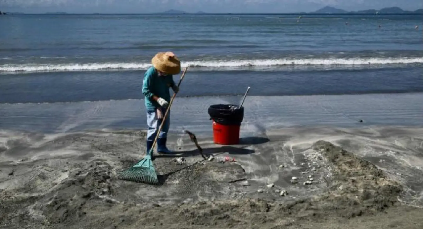Hong Kong cleans up greasy beaches after palm oil spill Hong Kong cleans up greasy beaches after palm oil spill