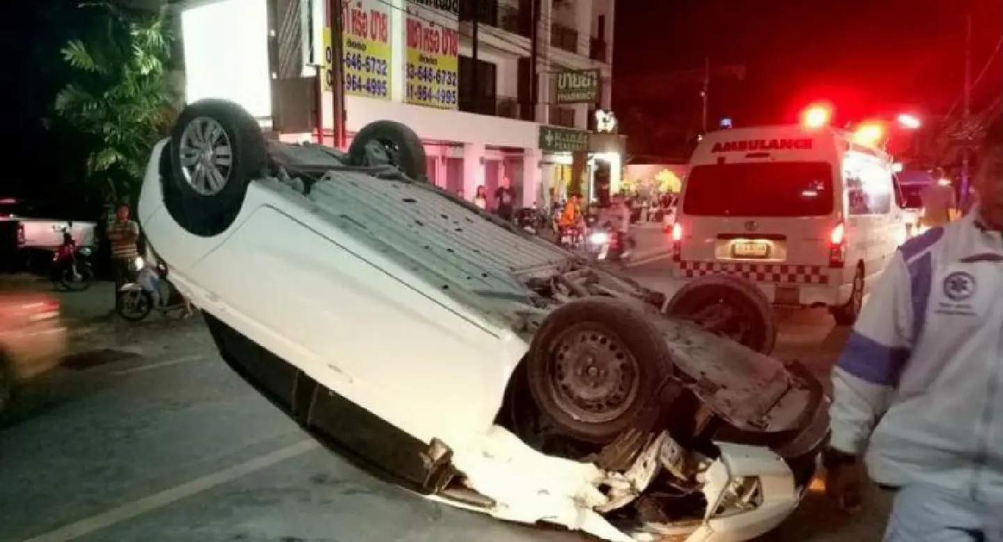 Sai Yuan crash – a flipped car and one motorcyclist injured Sai Yuan crash – a flipped car and one motorcyclist injured