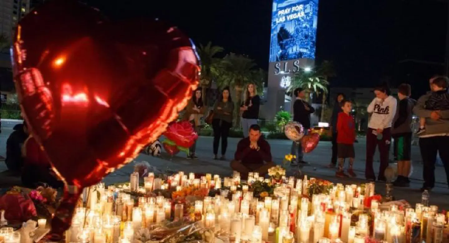 Makeshift memorial for the victims of the Las Vegas Strip mass shooting Makeshift memorial for the victims of the Las Vegas Strip mass shooting
