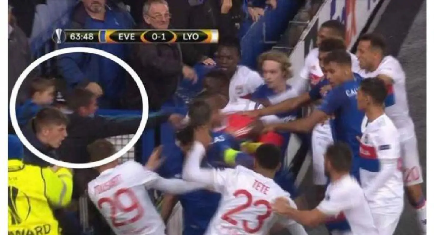 Everton ban fan who attacked Lyon player while holding child Everton ban fan who attacked Lyon player while holding child