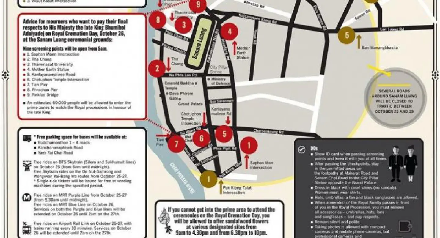 Free rides to venues associated with the Royal Cremation Ceremonies for HM the late King Free rides to venues associated with the Royal Cremation Ceremonies for HM the late King
