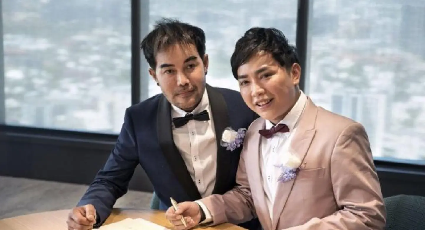 Thai men first same-sex couple to marry in Queensland under new law Thai men first same-sex couple to marry in Queensland under new law