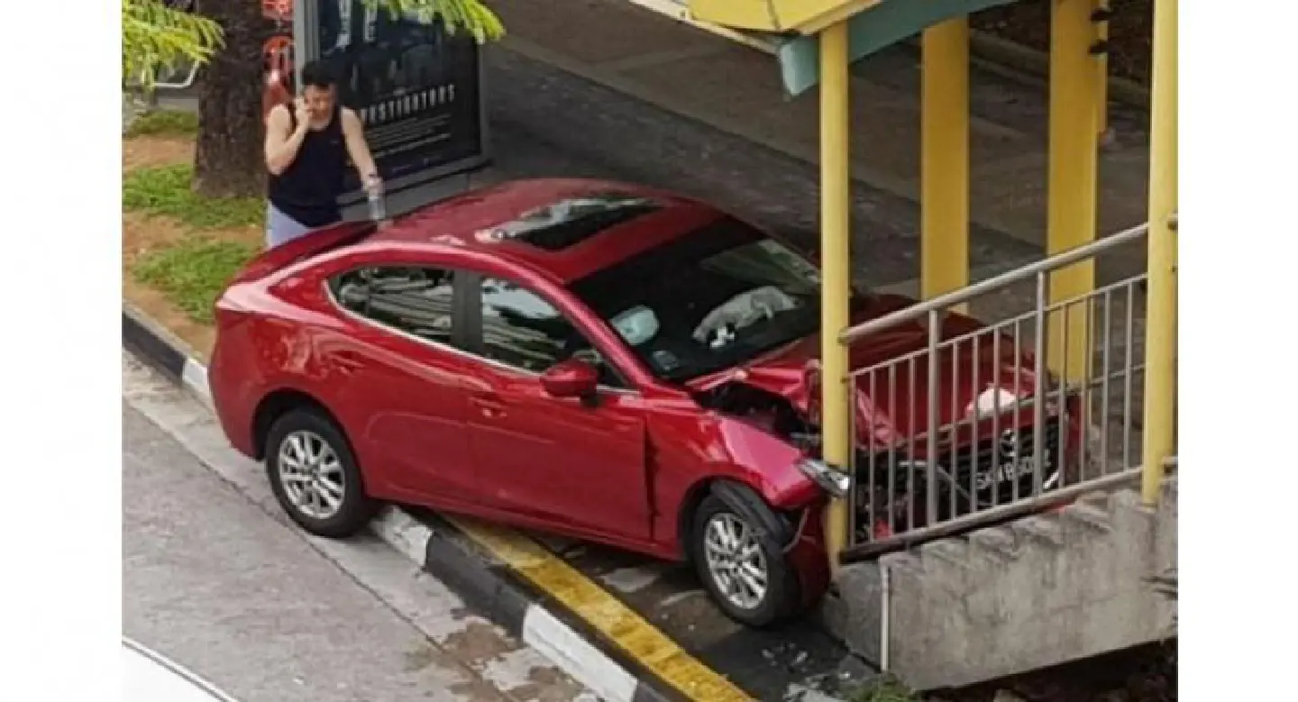 Cockroach in car gives woman a fright, causing her to crash into overhead bridge