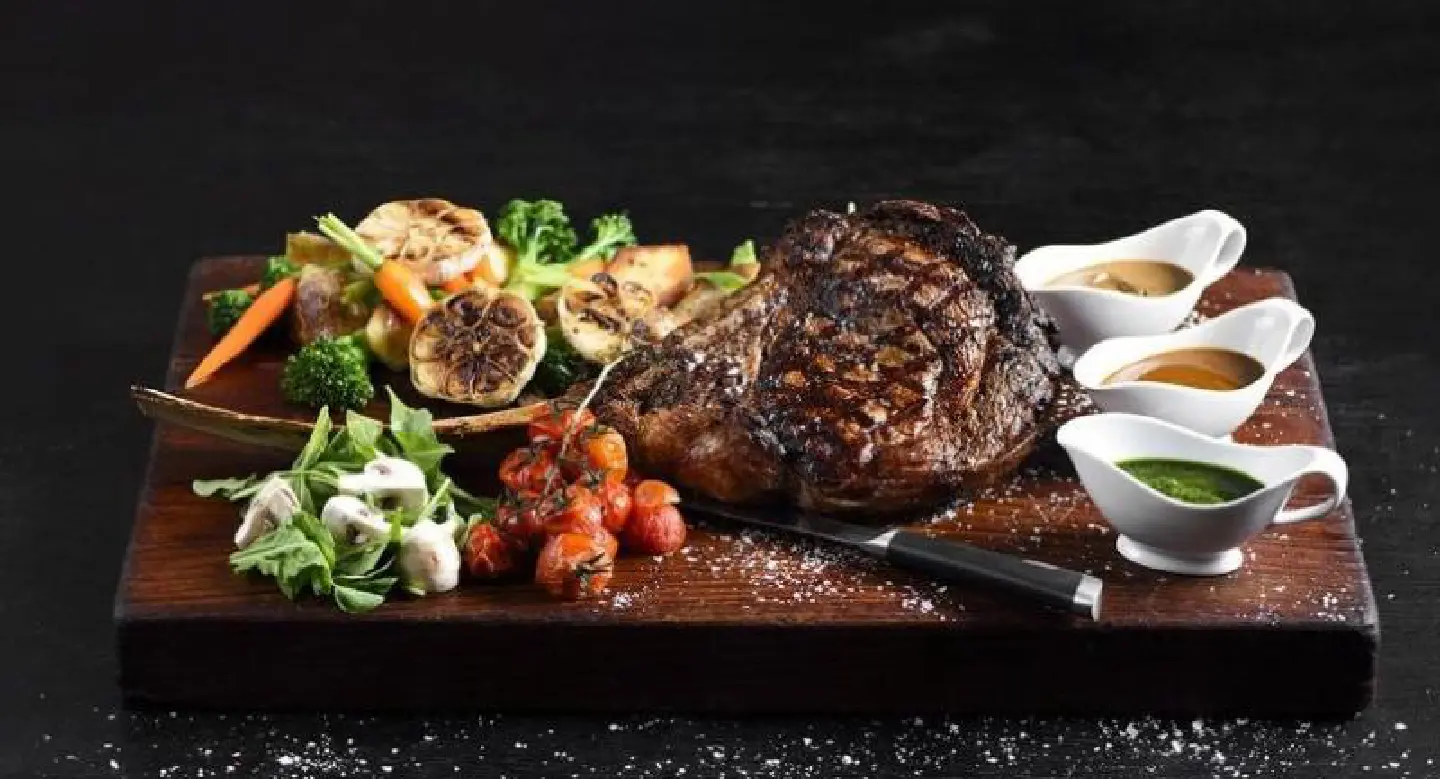 A thick slice of juicy Costata steak