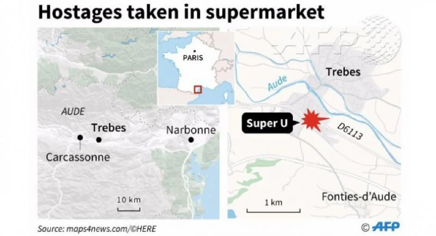 Two dead as suspected IS gunman takes hostages in France Two dead as suspected IS gunman takes hostages in France