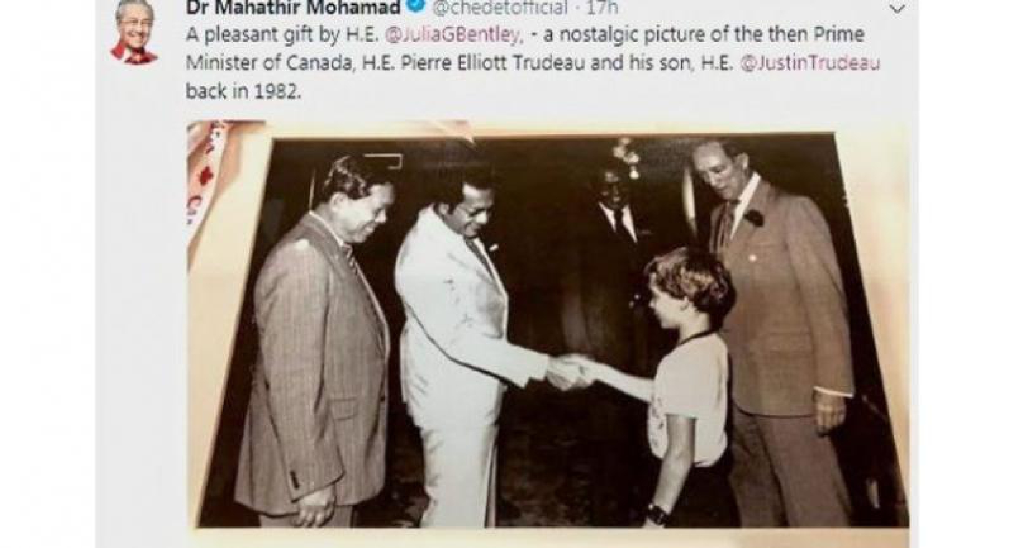 Dr M Gets 1982 Photo Of Him Meeting Trudeau