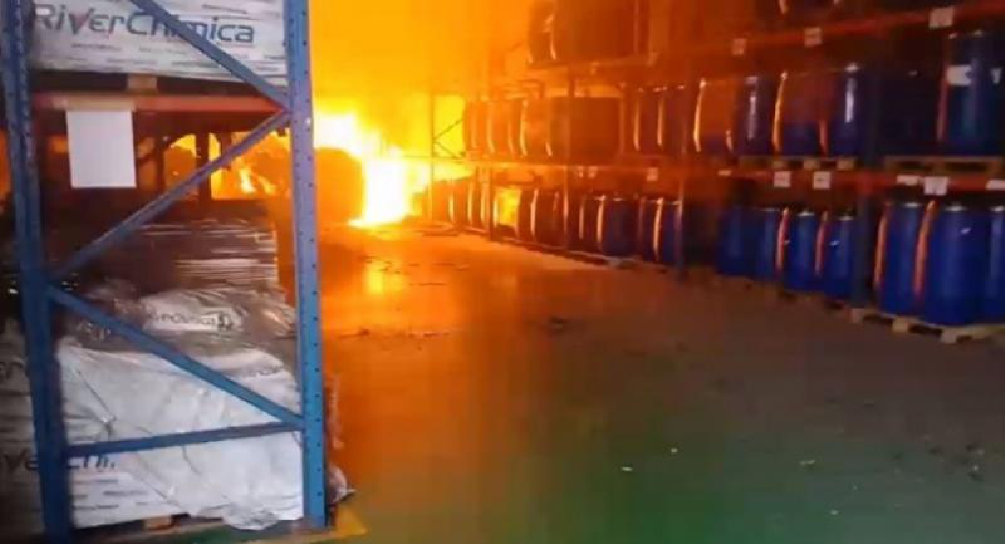 One injured in massive blaze at plastic pellet factory, chemical warehouse