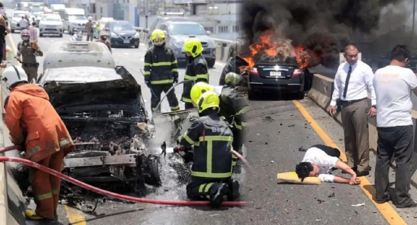 Royal motorcade officer saves trapped driver from car fire