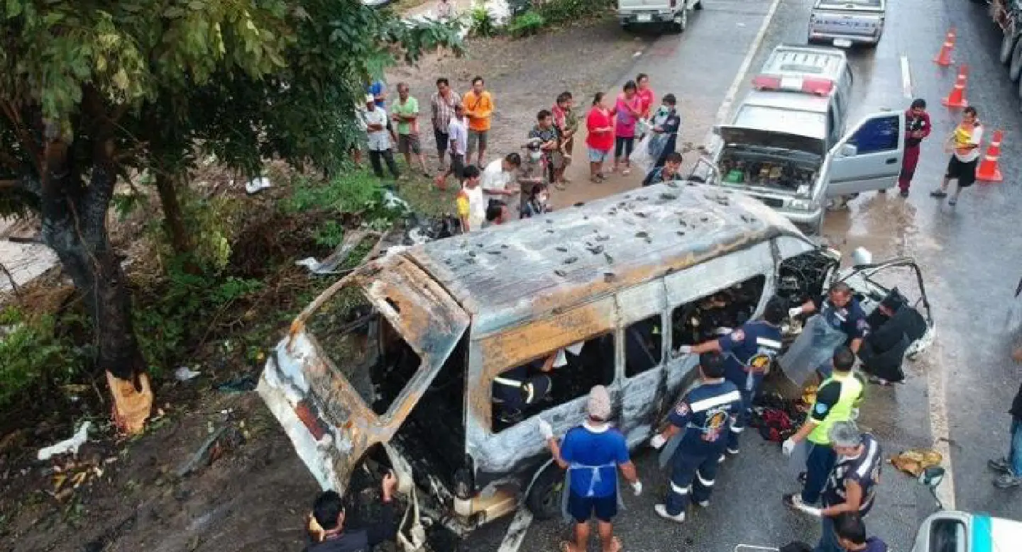 Fiery van crash kills nine Myanmar migrants Fiery van crash kills nine Myanmar migrants