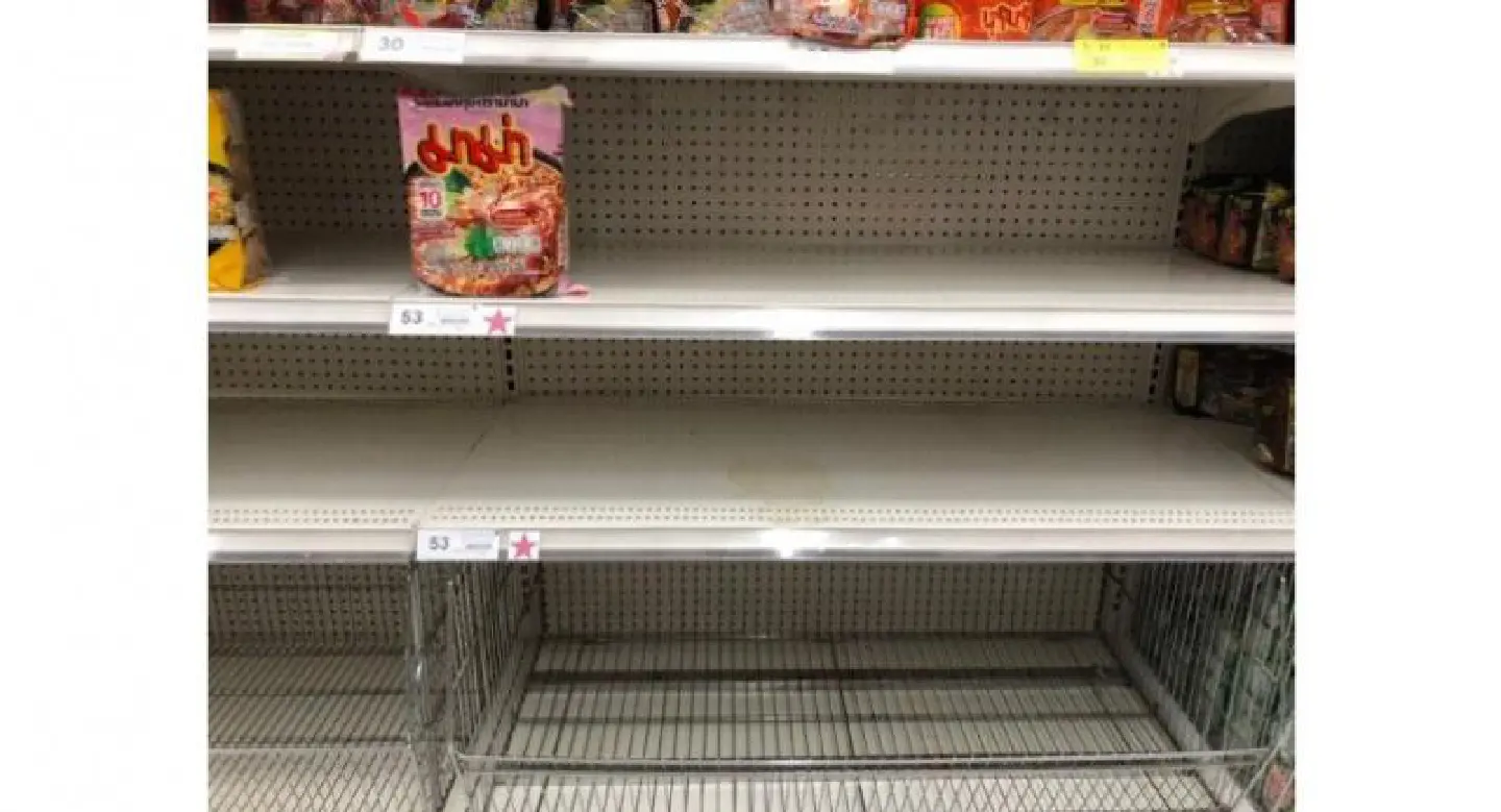 People stock up on food and basic supplies People stock up on food and basic supplies