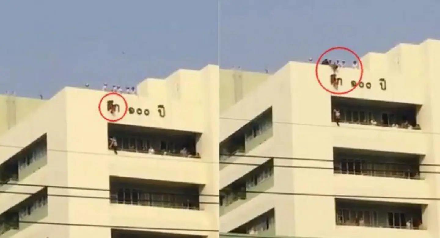 Young girl saved by building’s name  sign in fall from hospital rooftop