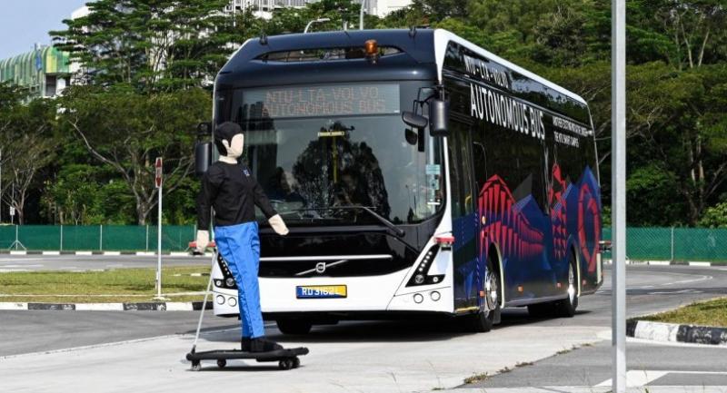 A Volvo AB 7300 electric autonomous bus drives on the track of Centre of Excellence for Testing 