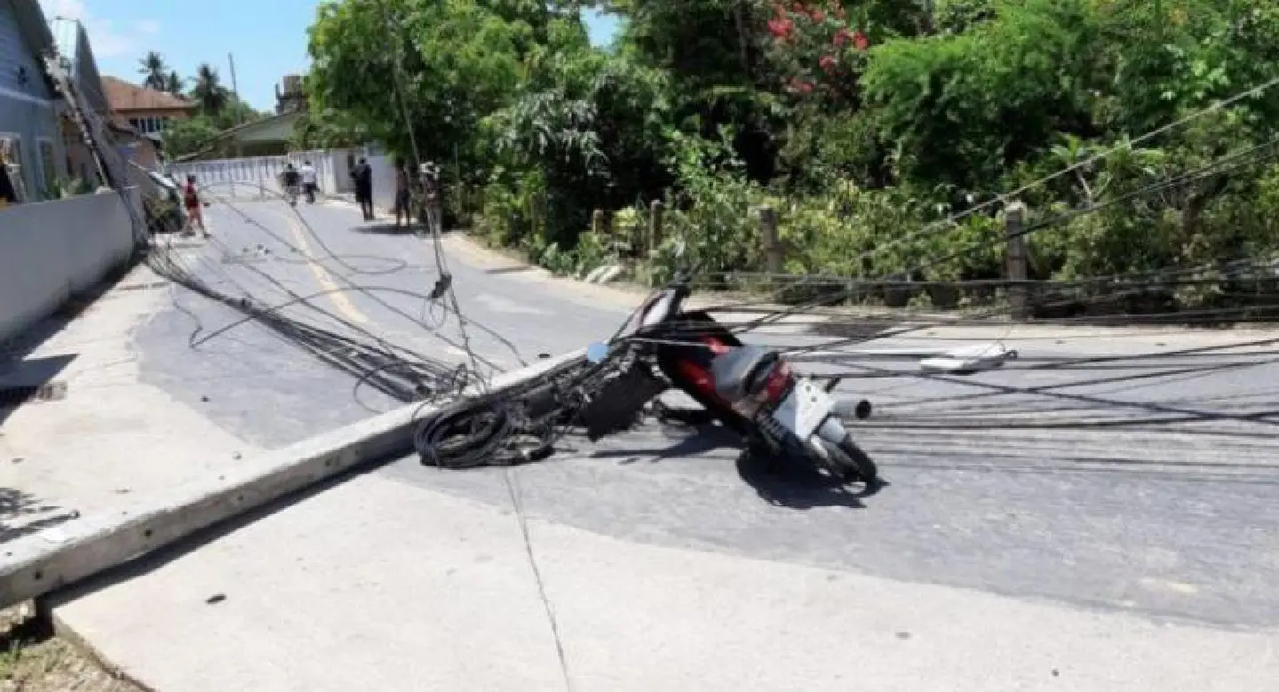 Motorcyclist injured as truck brings down six power poles in Phuket