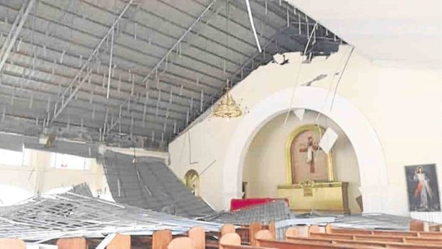 CEILING COLLAPSE The damaged St. Vincent Parish church in Carmen, Surigao del Sur —CONTESA PADON/CONTRIBUTOR