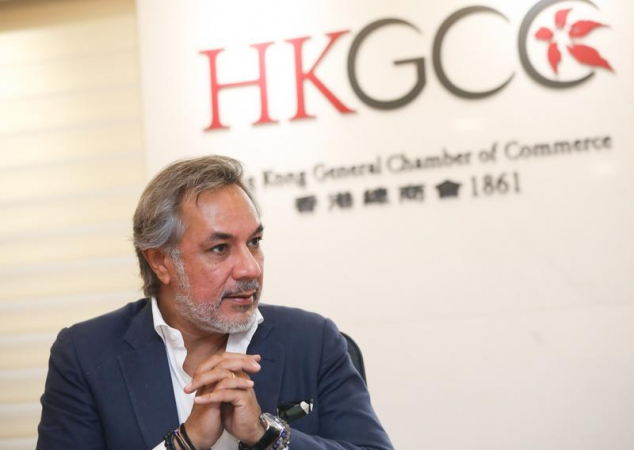 Chairman of the Hong Kong General Chamber of Commerce talks to China Daily on Tuesday about current situation and his forecast for Hong Kong’s economy. (CALVIN NG / CHINA DAILY)