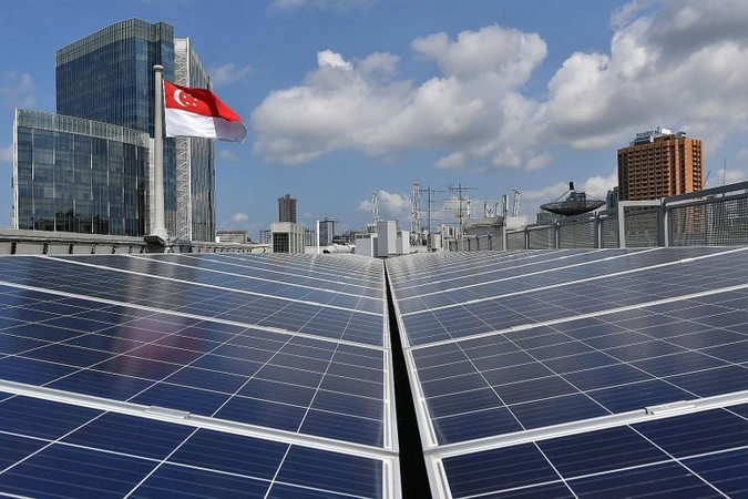 Rooftop solar panels at the Old Hill Street Police Station. ST PHOTOS: SHINTARO TAY, NG SOR LUAN
