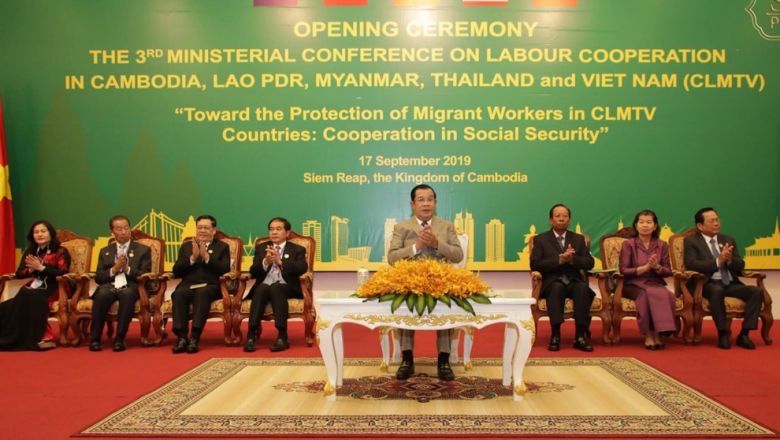 Hun Sen attends the 3rd Ministerial Conference on Labour Cooperation in CLMTV in Siem Reap on Tuesday. HUN SEN’S FACEBOOK PAGE
