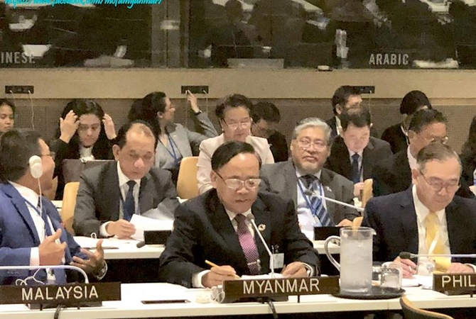 Union Minister Kyaw Tin attends ASEAN-UN Ministerial Meeting at UN Headquarters in New York on September 28. (Photo-MOFA)