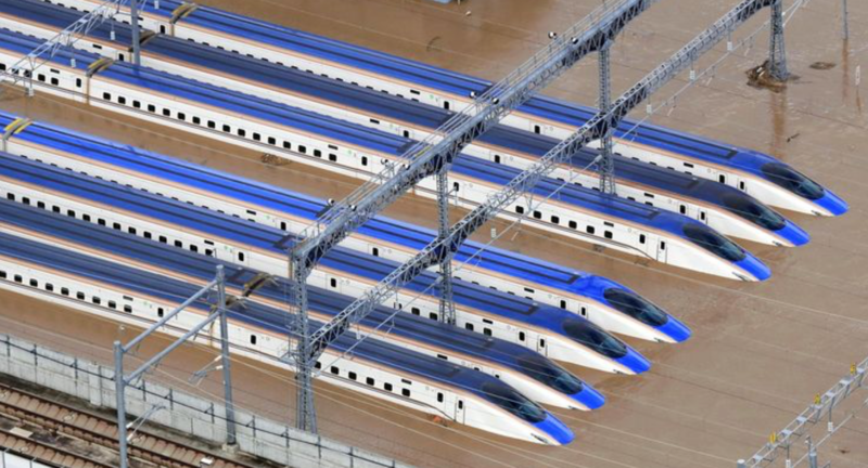 Hokuriku Shinkansen train depot flooded Hokuriku Shinkansen train depot flooded