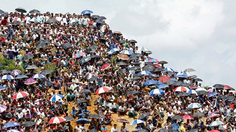 Rohingya refugees gather to mark the second anniversary of the exodus at the Kutupalong camp in Cox’s Bazar, Bangladesh, August 25, 2019. 
