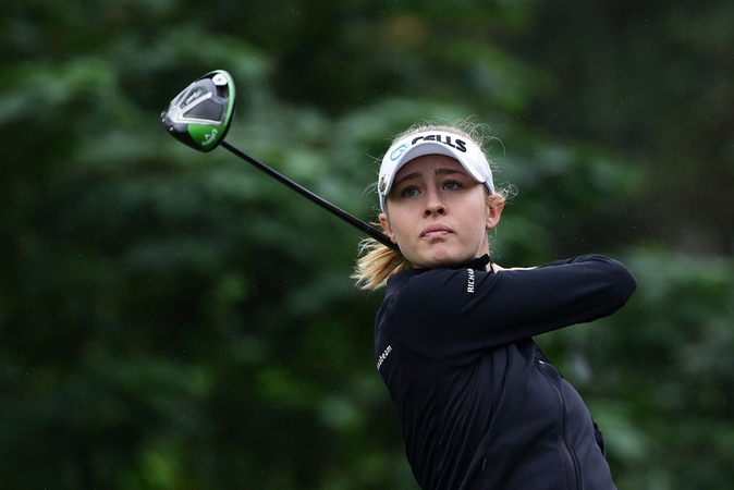 Nelly Korda of the United States tees off at the 4th hole during the first round of the Taiwan Swinging Skirts LPGA Presented By CTBC at Miramar Golf Country Club on October 31, 2019 in New Taipei City, Taiwan. (Photo by Suhaimi Abdullah/Getty Images)