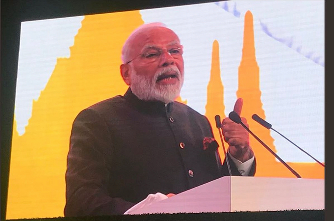 PM Modi projected India as one of the very few attractive investment destinations globally and called upon the Thai business leaders to be part of the India growth story. (Photo: Twitter/@PMOIndia)