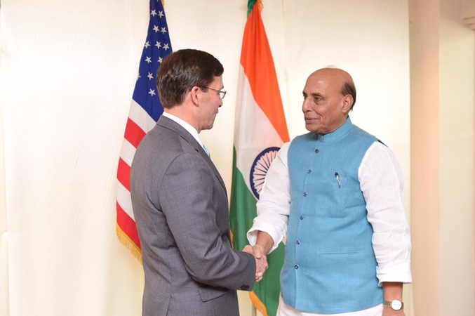Defence Minister Rajnath Singh held talks with US Defence Secretary Mark T Esper in Bangkok on Sunday. (Photo: Twitter/@rajnathsingh)