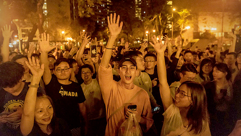 Hong Kong's pro-democracy parties sweeping pro-Beijing establishment aside in local elections Hong Kong's pro-democracy parties sweeping pro-Beijing establishment aside in local elections