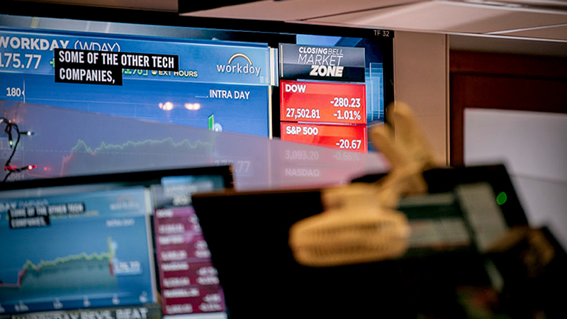 Stocks Drop Take Steep Drop After President Trump Says Trade Deal With China May Come After 2020 Election

NEW YORK, NY - DECEMBER 03: A television displays falling share prices on the floor of the New York Stock Exchange on December 3, 2019 in New York City. The Dow Jones Industrial Average dipped over 280 points by the end of trading, losing roughly 1 percent of its value as traders reacted to President Donald Trump's latest remarks on a continuing American trade war with China. (Photo by Scott Heins/Getty Images)