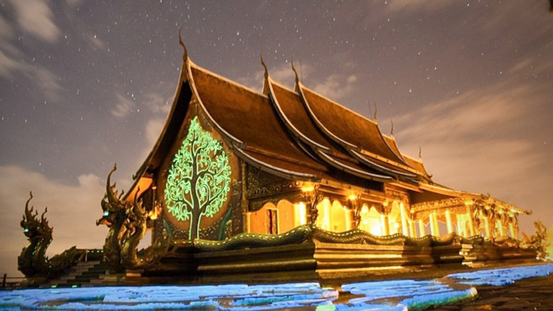 Temple lights bring a glow to Ubon Ratchathani hill Temple lights bring a glow to Ubon Ratchathani hill