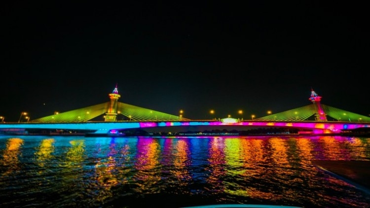 A river all lit up A river all lit up
