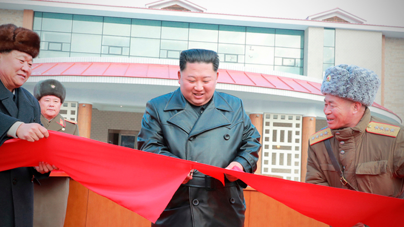 North Korean leader Kim Jong-un cuts a ribbon during a ceremony for the completion of the Yangdok County Hot Spring Cultural Recreation Center in North Korea in this undated picture released by North Korea's Central News Agency on Saturday. (KCNA)