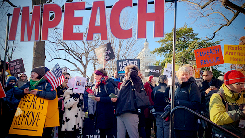 Protesters in support of President Donald Trump's impeachment gather outside the Capitol in Washington, D.C., on Dec. 18, 2019. MUST CREDIT: Washington Post photo by Sarah Voisin
