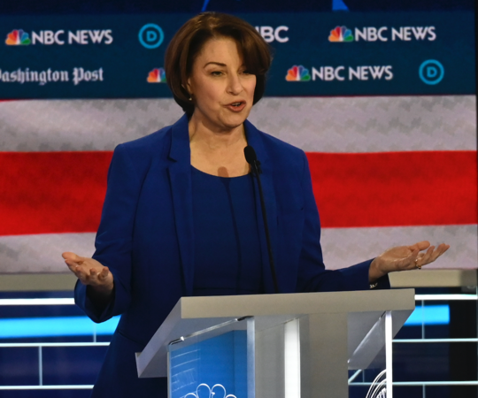 Amy Klobuchar, D-Minn., is pictured at the Democratic debate in November. Klobuchar has said her priority as president would be a $1 trillion infrastructure program. MUST CREDIT: Washington Post photo by Toni L. Sandys