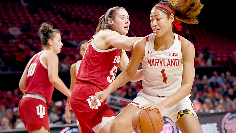 Shakira Austin finished with 22 points in Maryland's 76-62 win over Indiana at Xfinity Center January 20, 2020 in College Park, MD. MUST CREDIT: Washington Post photo by Katherine Frey