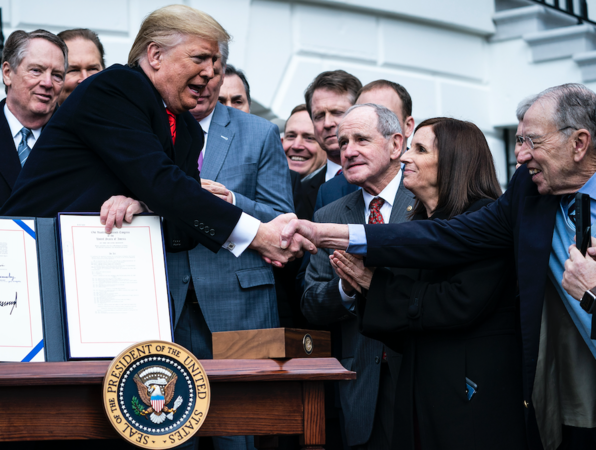President Donald Trump participates in a signing ceremony for the United States-Mexico-Canada Trade Agreement at the White House on Wednesday, Jan 29, 2020. MUST CREDIT: Washington Post photo by Jabin Botsford