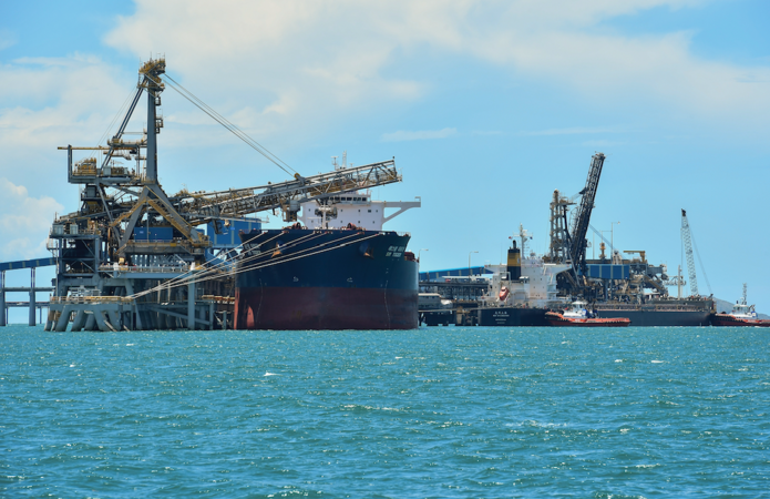 Coal carrying freighters dock at Dalrymple Bay Coal Terminal and Hay Point Coal Terminal to have their ships loaded with coal. MUST CREDIT: Washington Post photo by Ricky Carioti.