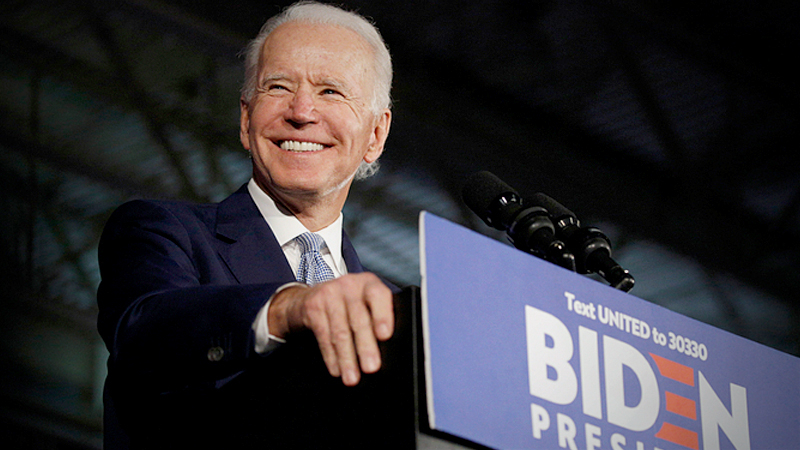 Former vice president Joe Biden smiles onstage after being declared the winner of the South Carolina primary on Saturday, Feb. 29, 2020. MUST CREDIT: Photo for The Washington Post by Luke Sharrett