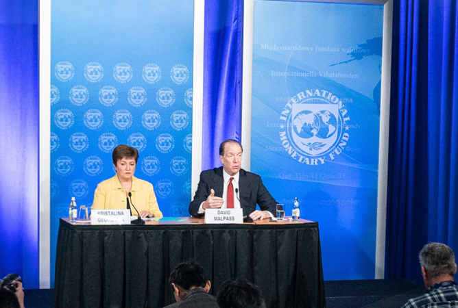 IMF Managing Director Kristalina Georgieva,left, is at Joint Press Conference with World Bank Group President David Malpass ,right, on the Coronavirus Response on March 4, 2020 / Photo credit IMF