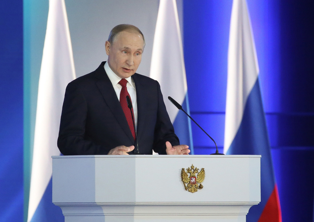 Vladimir Putin, Russia's president, speaks during his annual state of the nation address in Moscow on Jan. 15, 2020. MUST CREDIT: Bloomberg photo by Andrey Rudakov.
