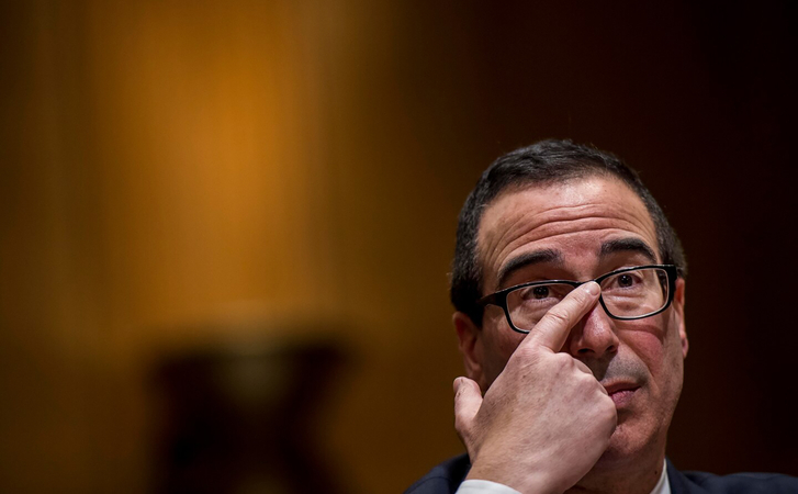 Steven Mnuchin at his confirmation hearing to become treasury secretary in 2017. MUST CREDIT: Washington Post photo by Melina Mara