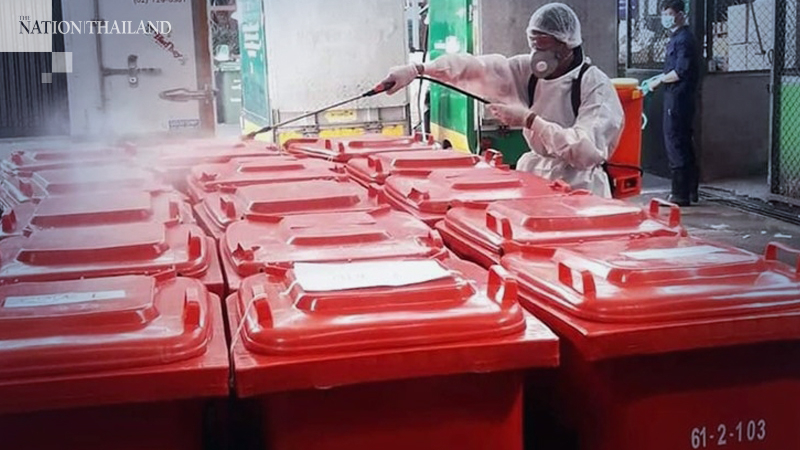 Dump used face masks properly in red bins Dump used face masks properly in red bins