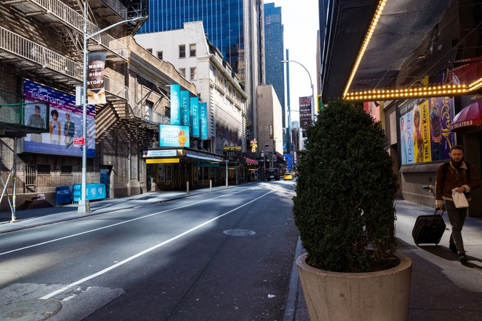 The empty streets of Broadway: no tourists, no shows. MUST CREDIT: Photo by Jeenah Moon for The Washington Post.