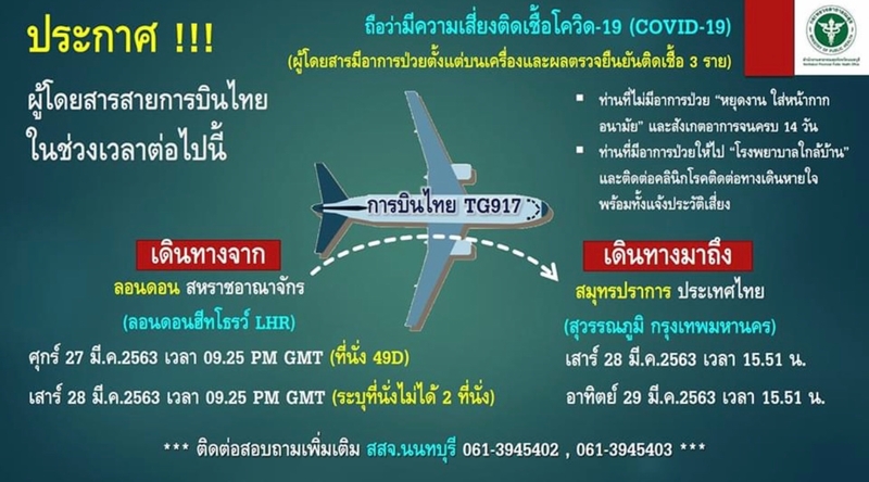 Two THAI flights from London found to be Covid-19 hotspots Two THAI flights from London found to be Covid-19 hotspots