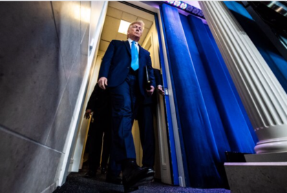 President Trump arrives to speak with the news media about the coronavirus pandemic on April 7, 2020. MUST CREDIT: Washington Post photo by Jabin Botsford.